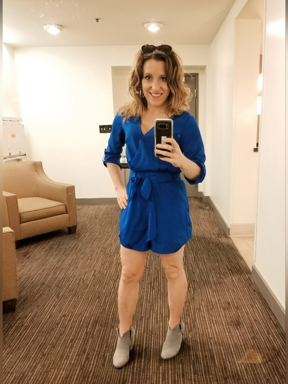 Women's 5/48 Royal Blue Wrap Romper with Tie Waist Size S